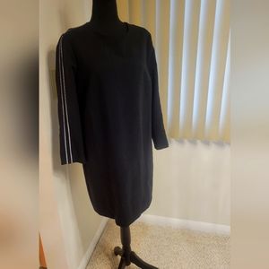 Black mini Banana Republic dress lined with stripes